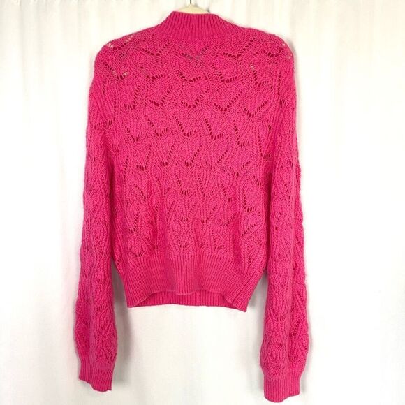 ASTR The Label Women Pointelle Sweater Cropped Long Slv Pink MAGENTA - Picture 11 of 11